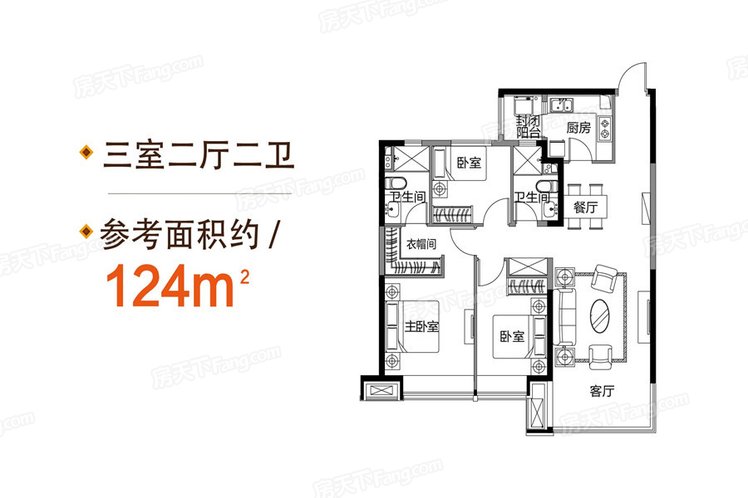 恒大濱江左岸124㎡戶型圖